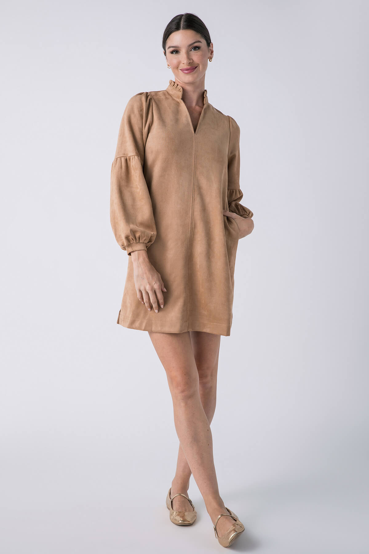 Faux suede dress long sleeve sales