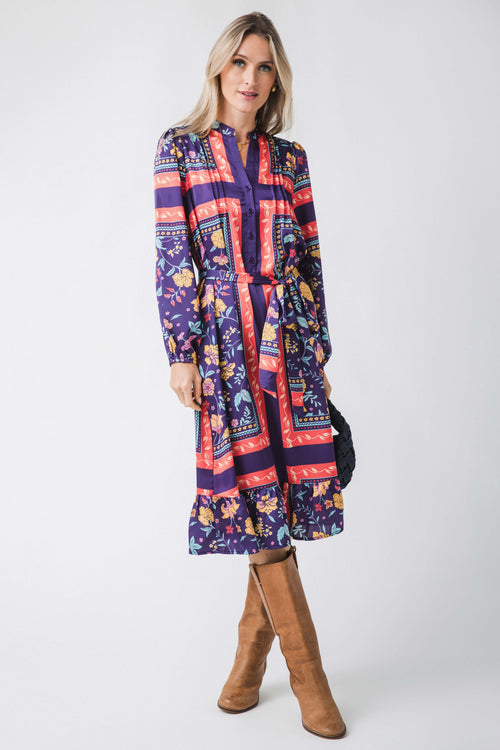 Fate Border Print Flounce Hem Midi Dress