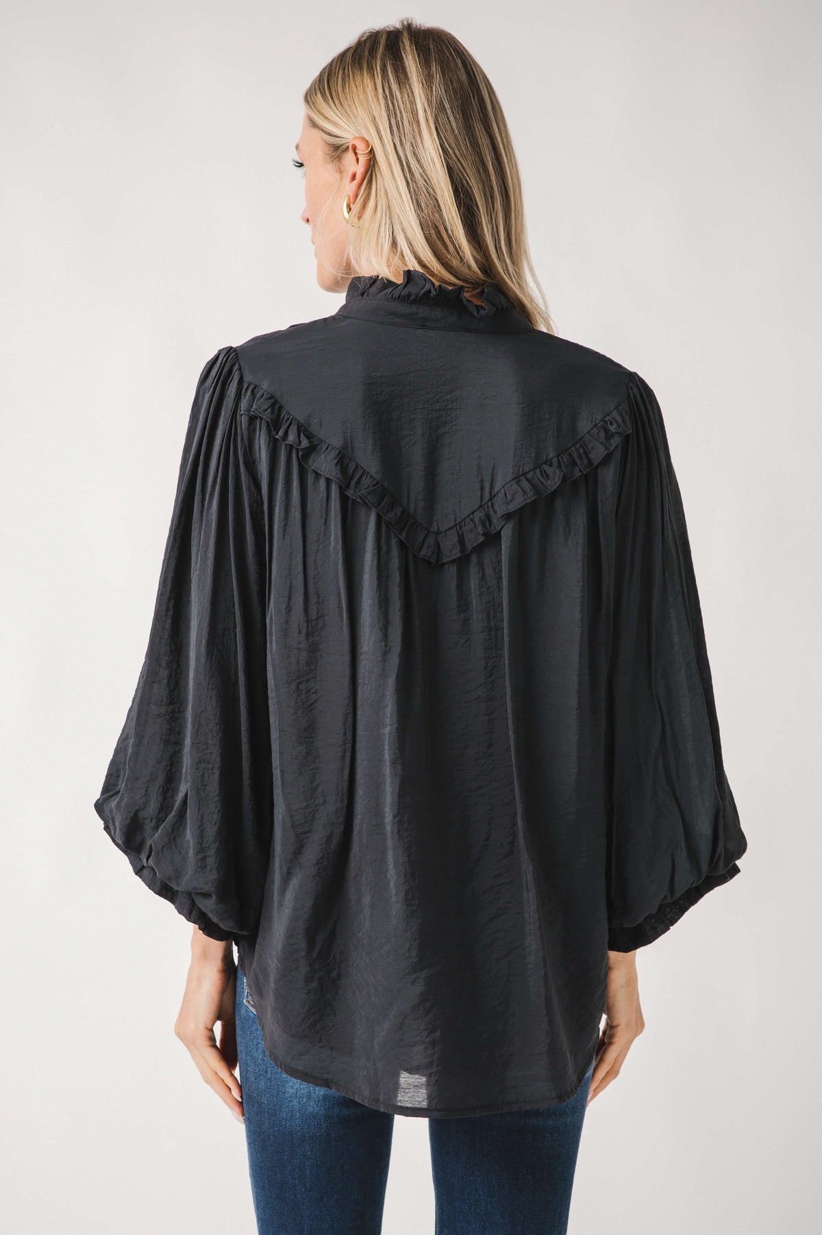 Fate Ruffle Detail 3/4 Bubble Sleeve Blouse