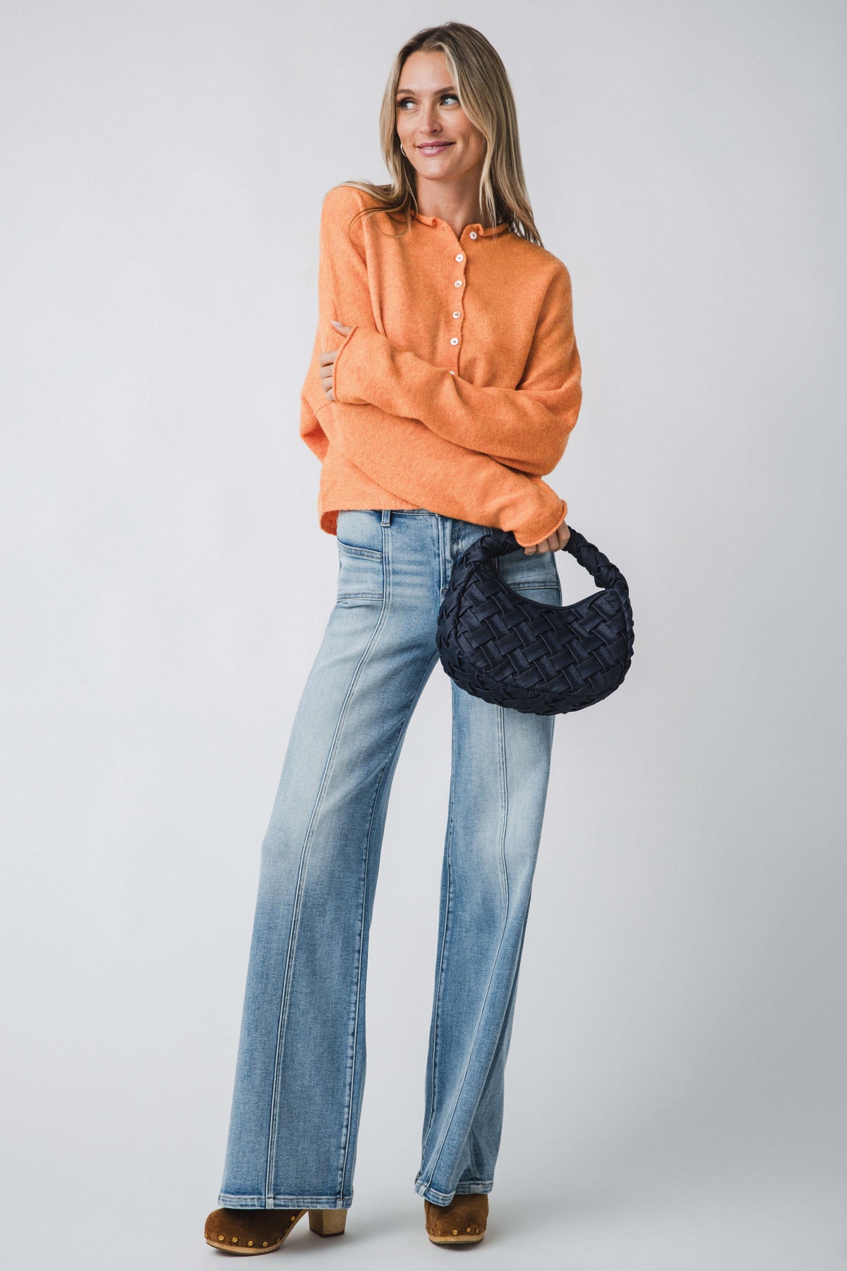 Risen Aria Angled Pocket Front Seam Wide Leg Jeans