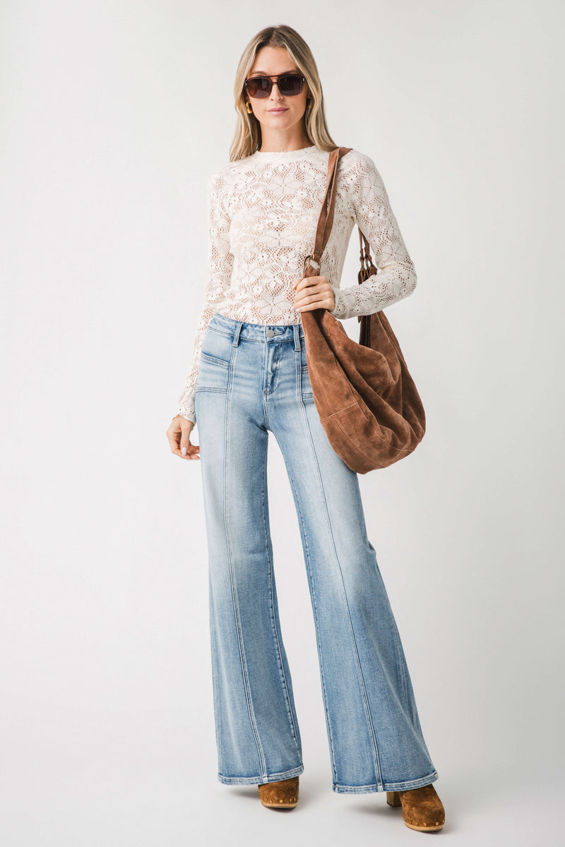 Risen Aria Angled Pocket Front Seam Wide Leg Jeans