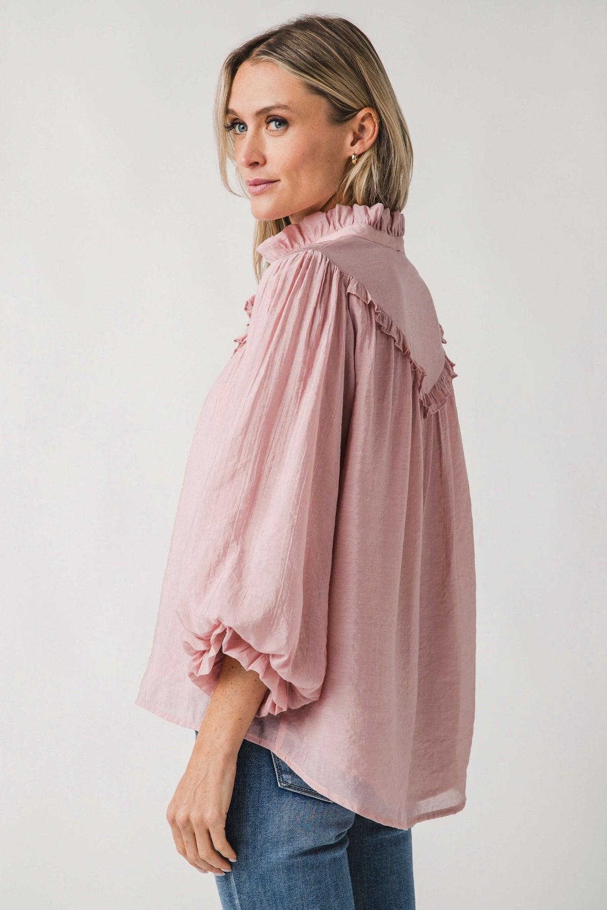 Fate Ruffle Detail 3/4 Bubble Sleeve Blouse