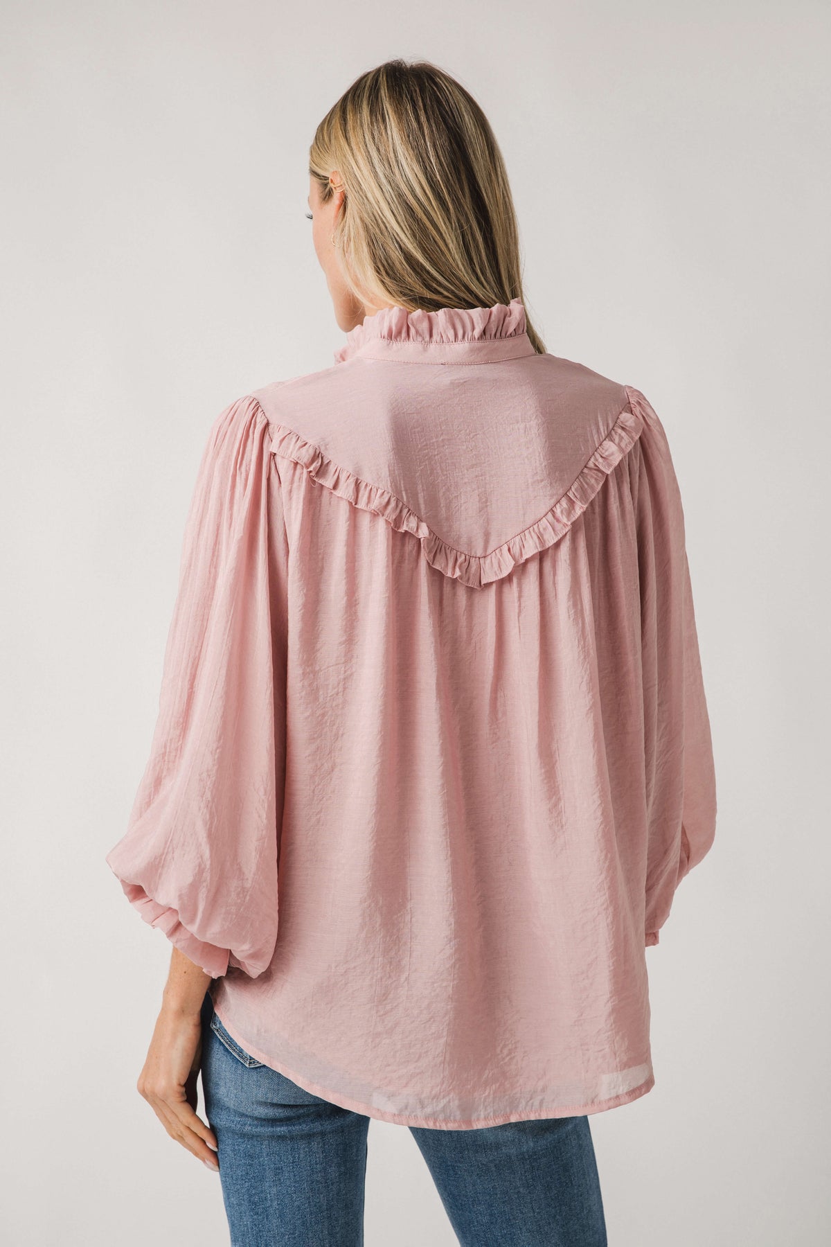 Fate Ruffle Detail 3/4 Bubble Sleeve Blouse