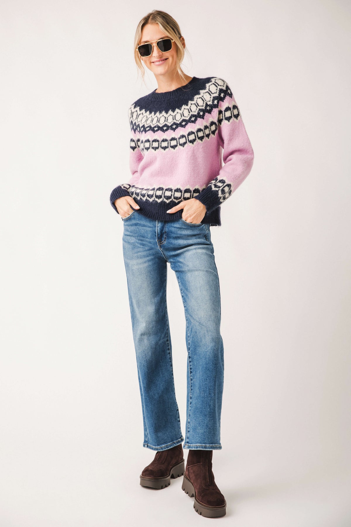 RD Style Olga Long Raglan Sleeve Crew Neck Pullover