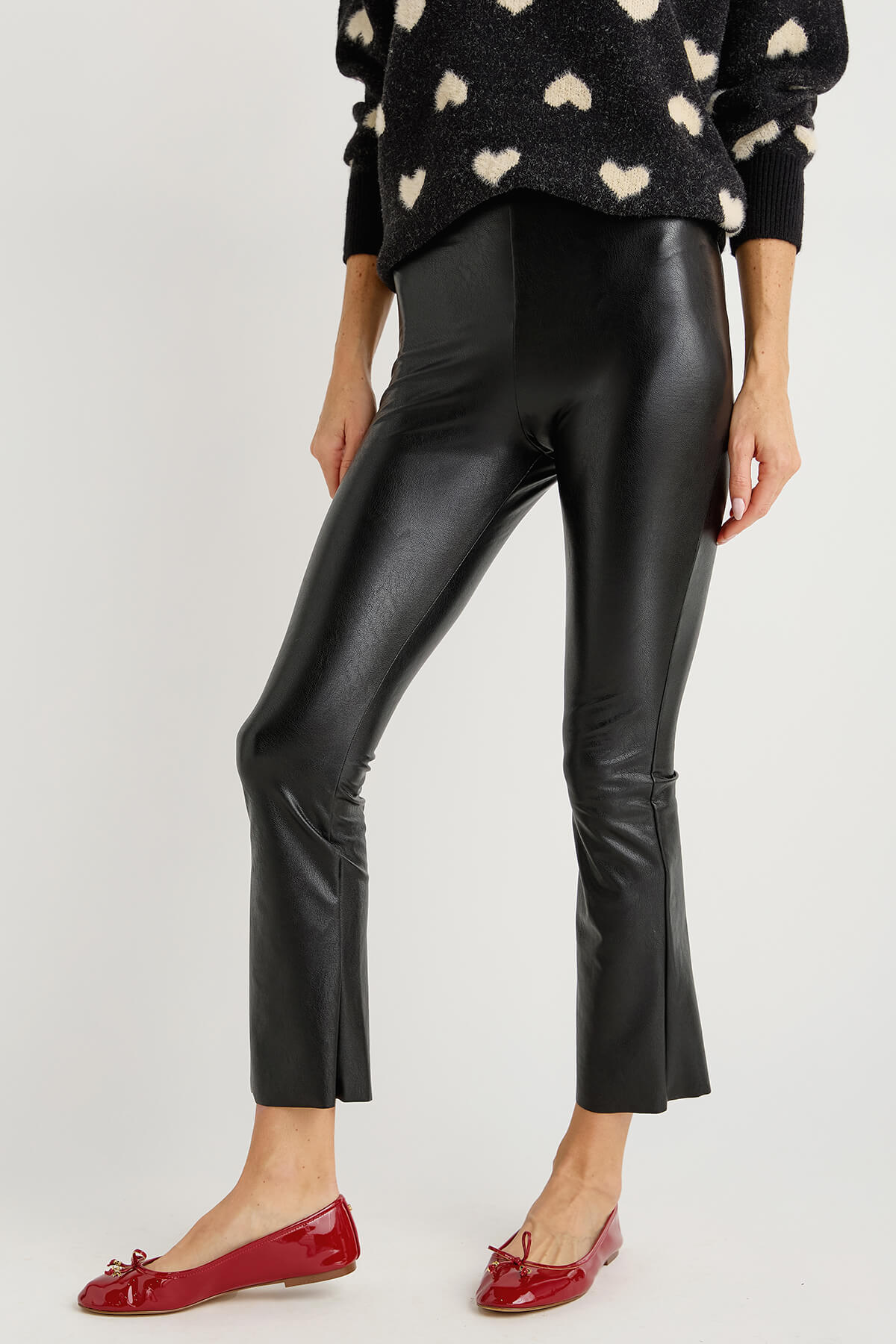 Faux Leather Cropped Flare Leggings