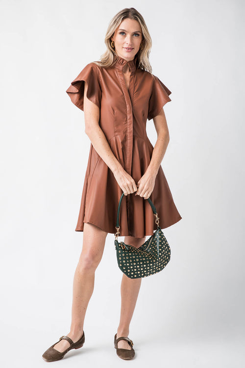 THML Faux Leather Flutter Sleeve Dress