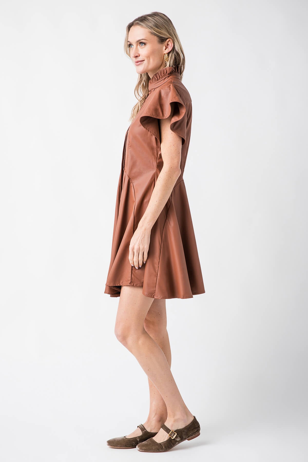 THML Faux Leather Flutter Sleeve Dress