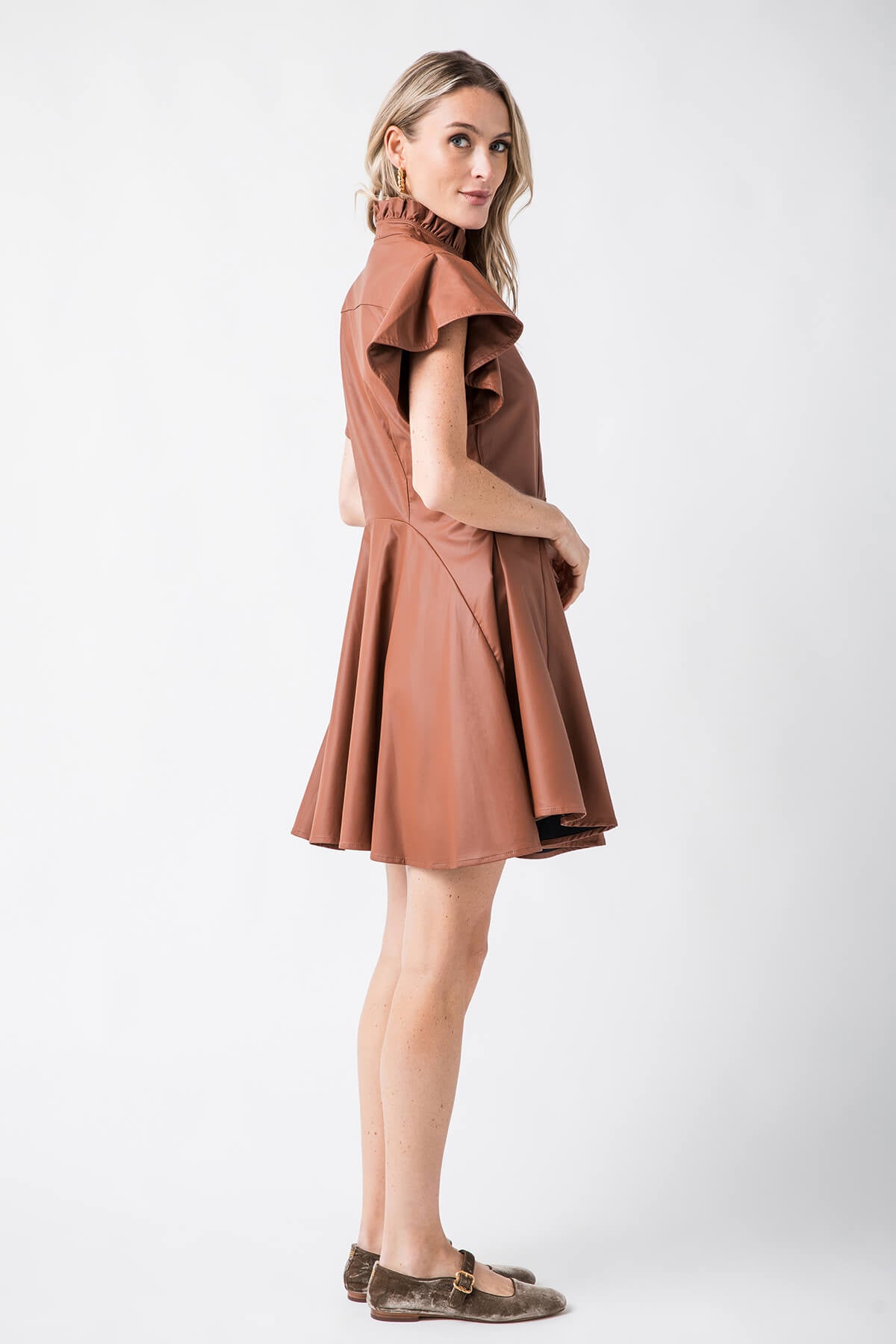 THML Faux Leather Flutter Sleeve Dress