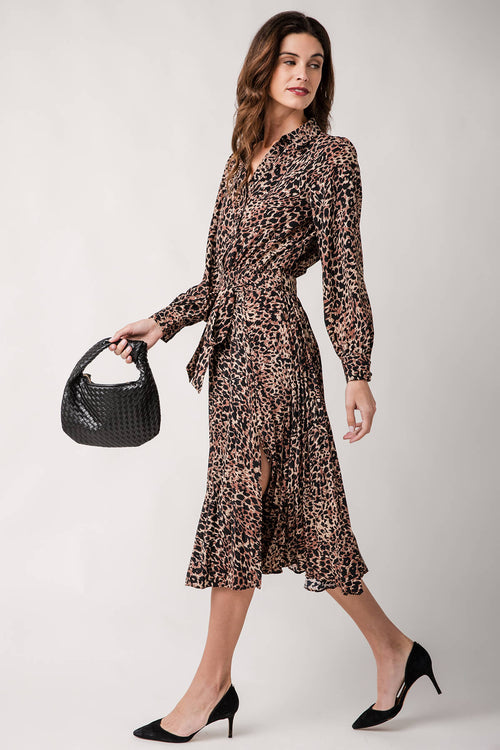 Skies Are Blue Leopard Pleated Shirt Dress