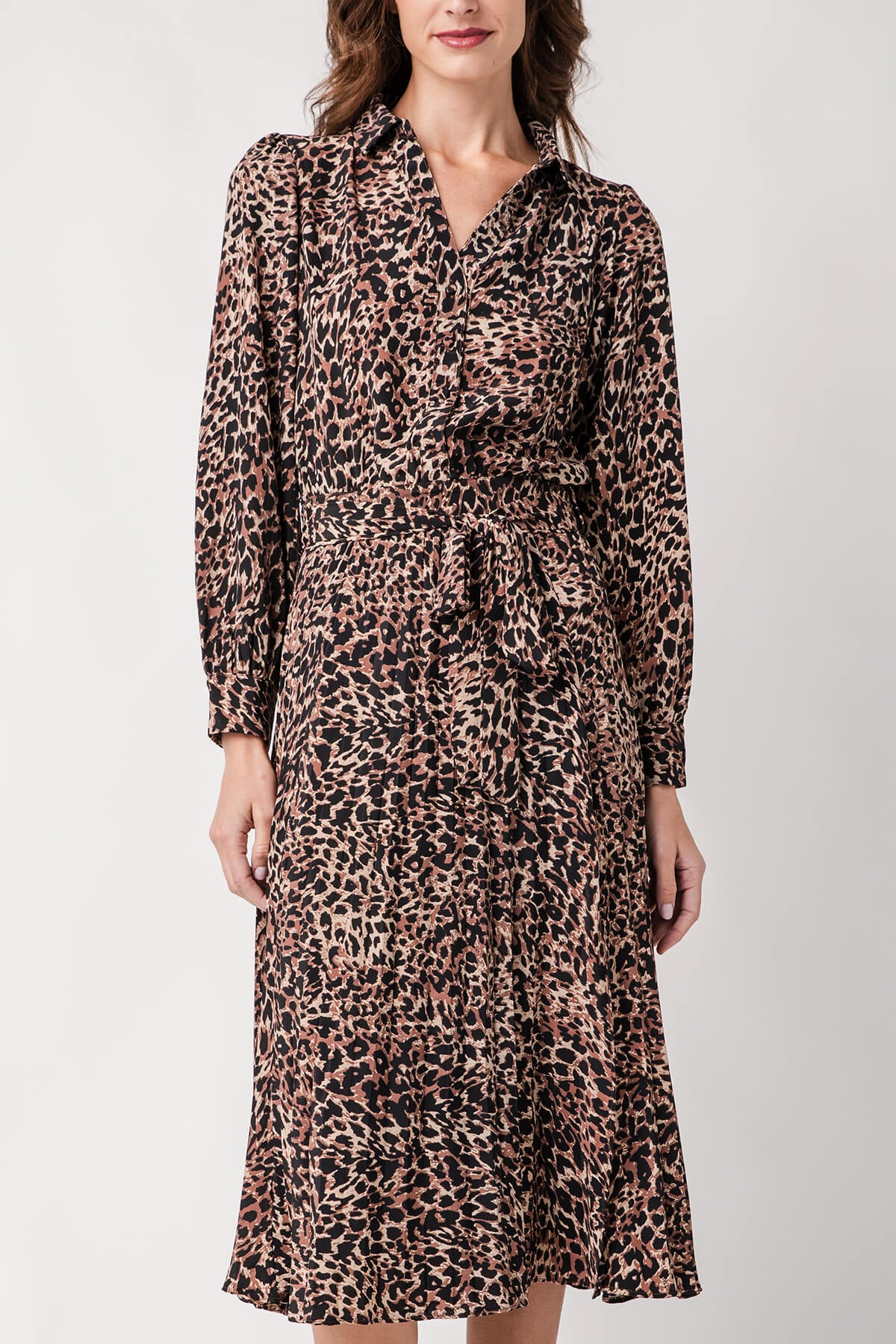 Skies Are Blue Leopard Pleated Shirt Dress