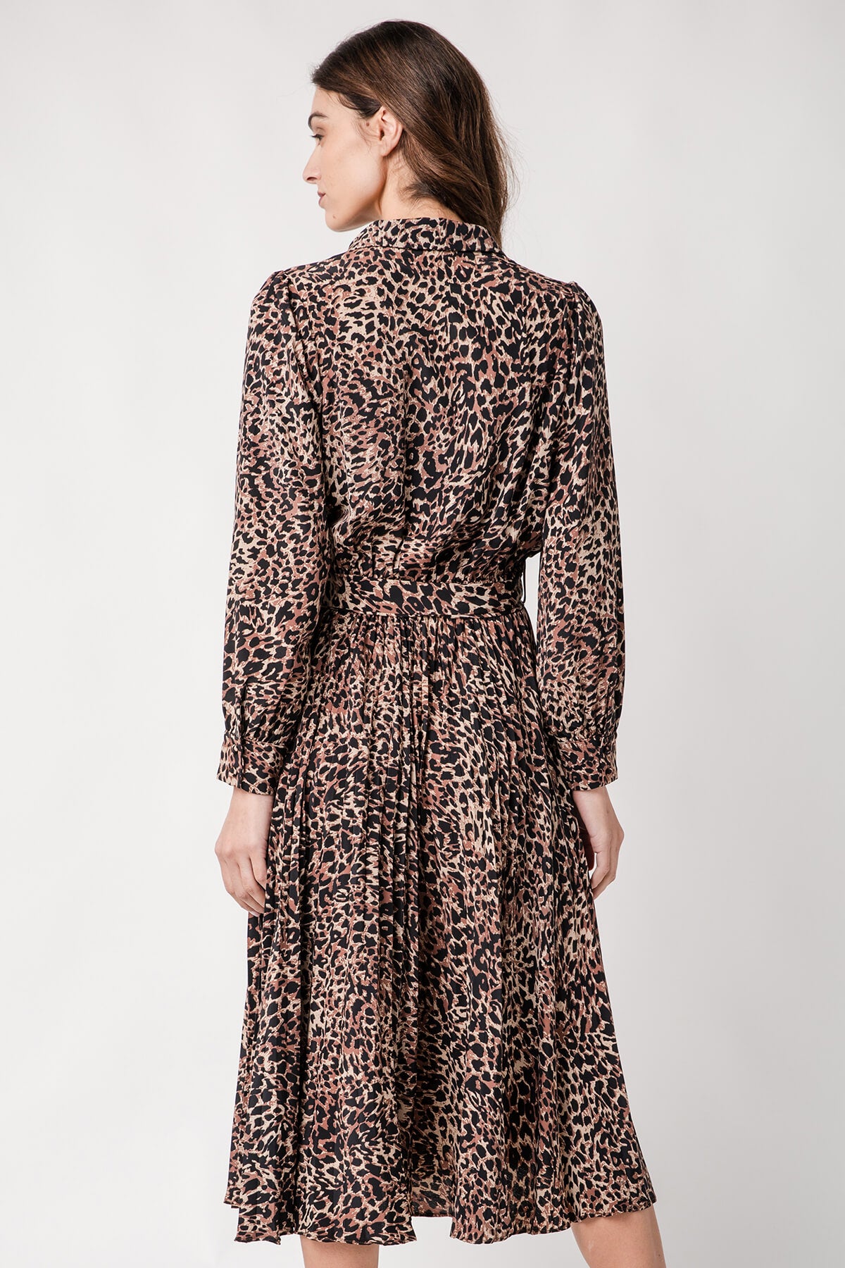 Skies Are Blue Leopard Pleated Shirt Dress