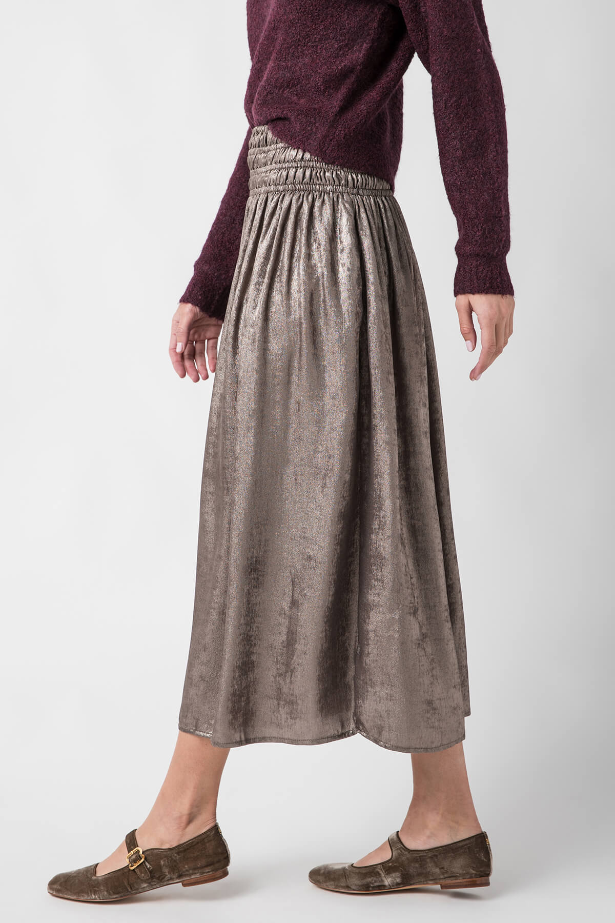 Miou Muse Metallic Smocking Waist Skirt