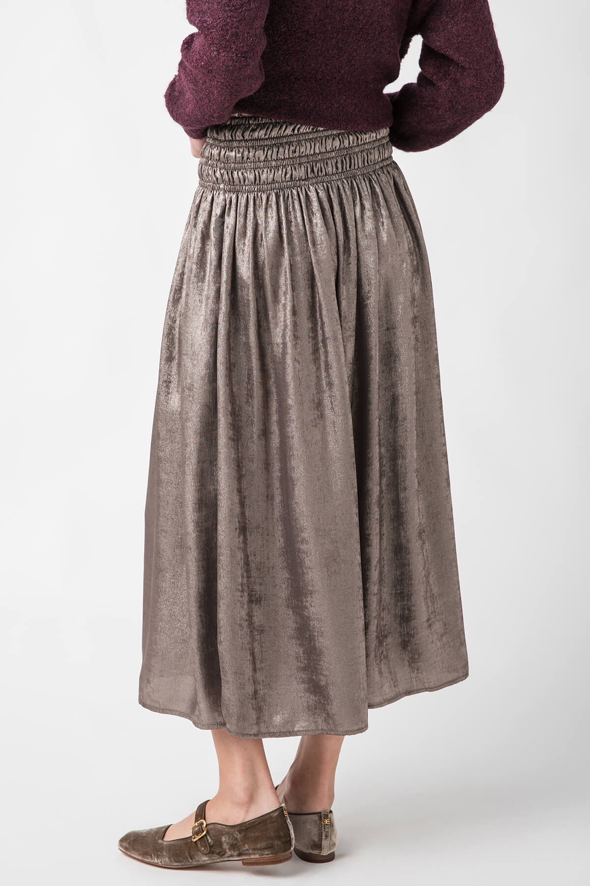 Miou Muse Metallic Smocking Waist Skirt