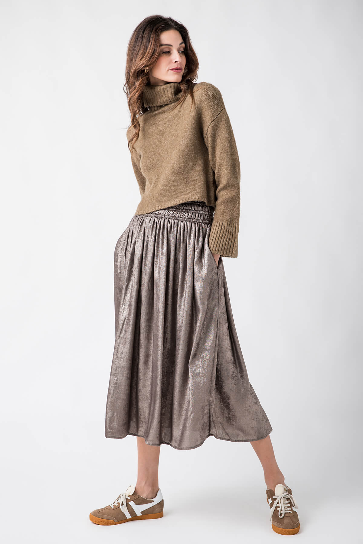 Miou Muse Metallic Smocking Waist Skirt