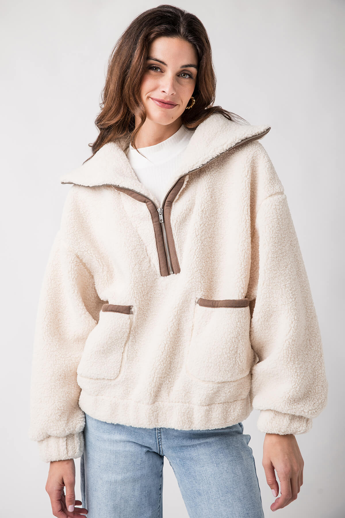 Promesa Solid Sherpa Fleece Half-Zip Pullover Jacket