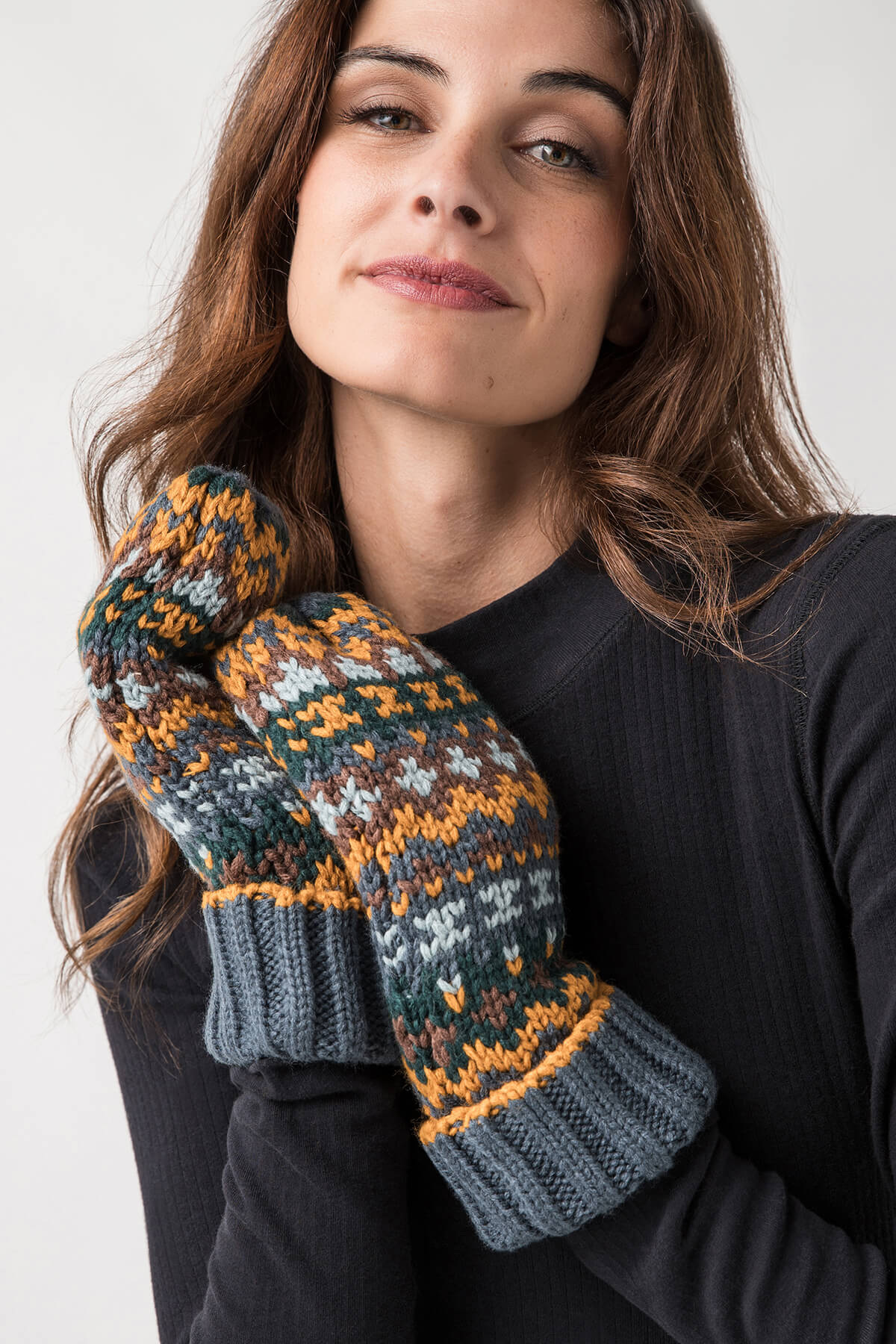 Panache Dusty Blue & Multicolored Pattern Mittens