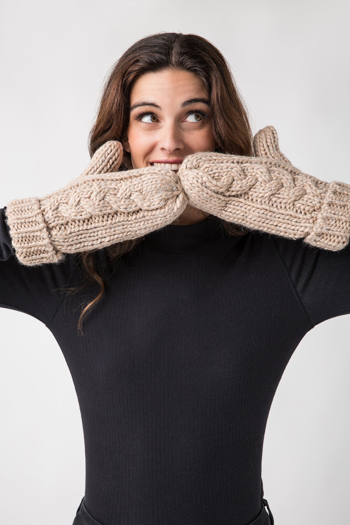 Panache Taupe Cable Mittens