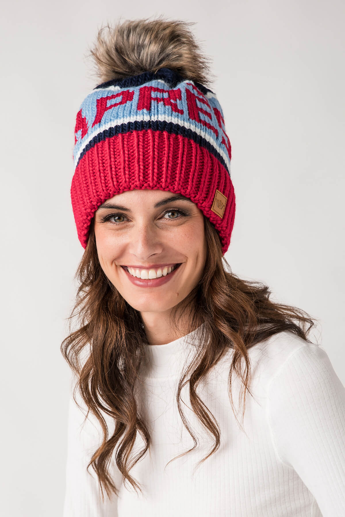 Panache Red, Lt. Blue & Navy Apres Pom Hat