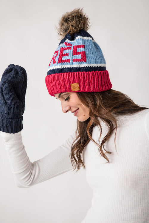 Panache Red, Lt. Blue & Navy Apres Pom Hat