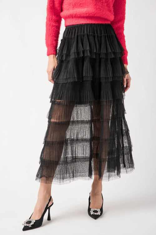 Elan Tiered Tulle Midi Skirt