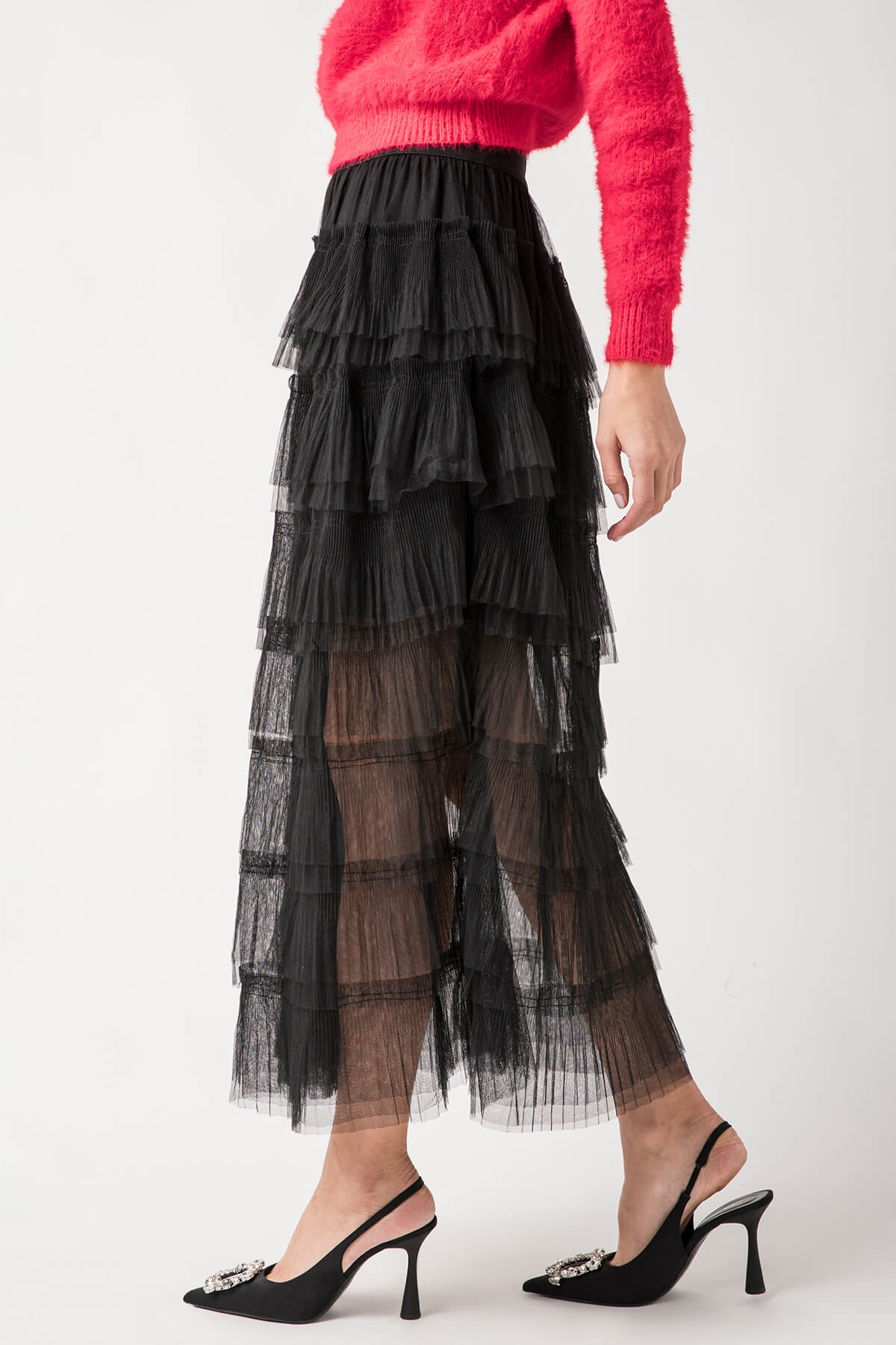 Elan Tiered Tulle Midi Skirt