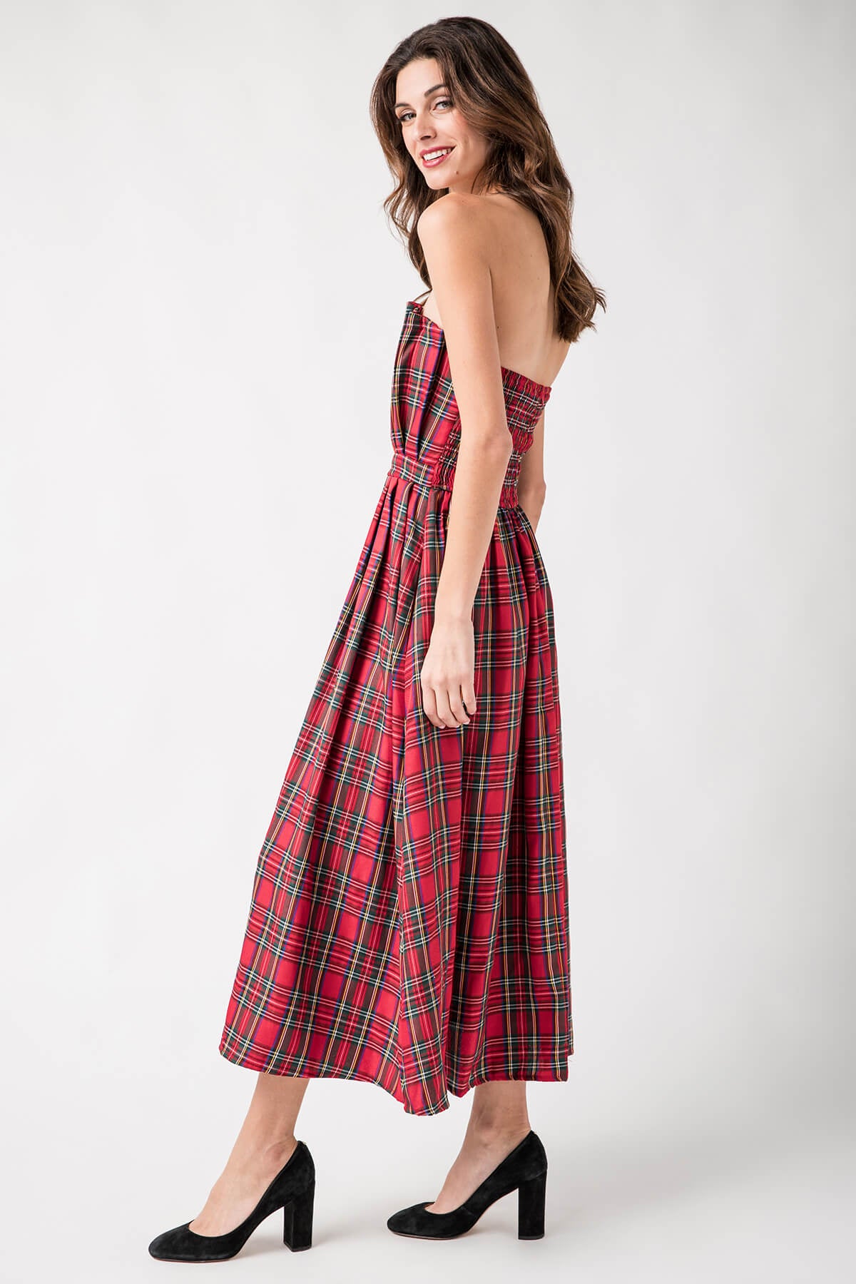 StyleU Plaid Strapless Midi Dress