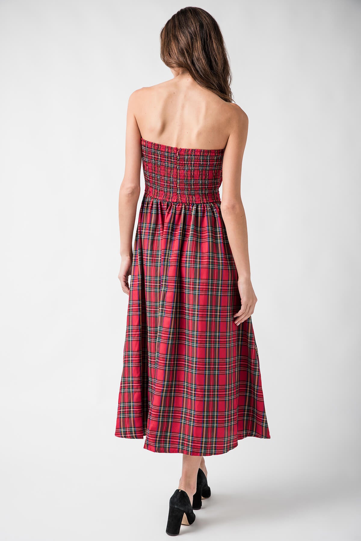 StyleU Plaid Strapless Midi Dress