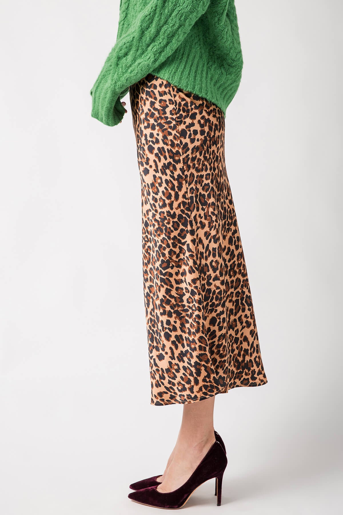 &Merci Satin Leopard Midi Slip Skirt