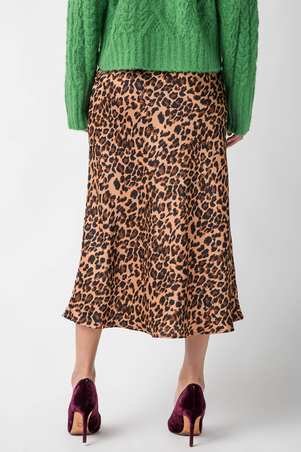 &Merci Satin Leopard Midi Slip Skirt