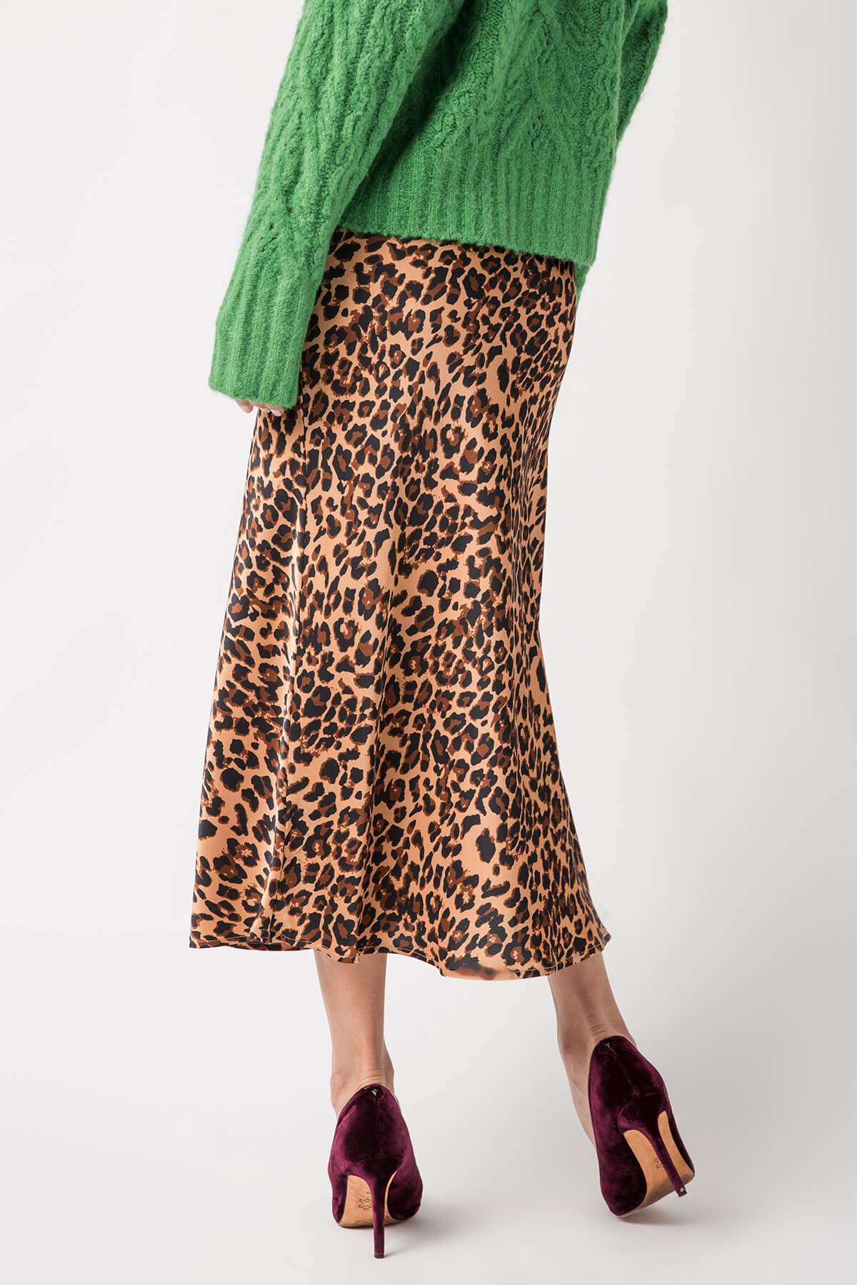 &Merci Satin Leopard Midi Slip Skirt