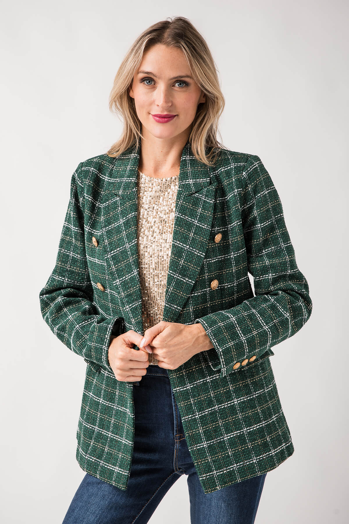 Fate Lurex Mixed Tweed Double Breasted Blazer