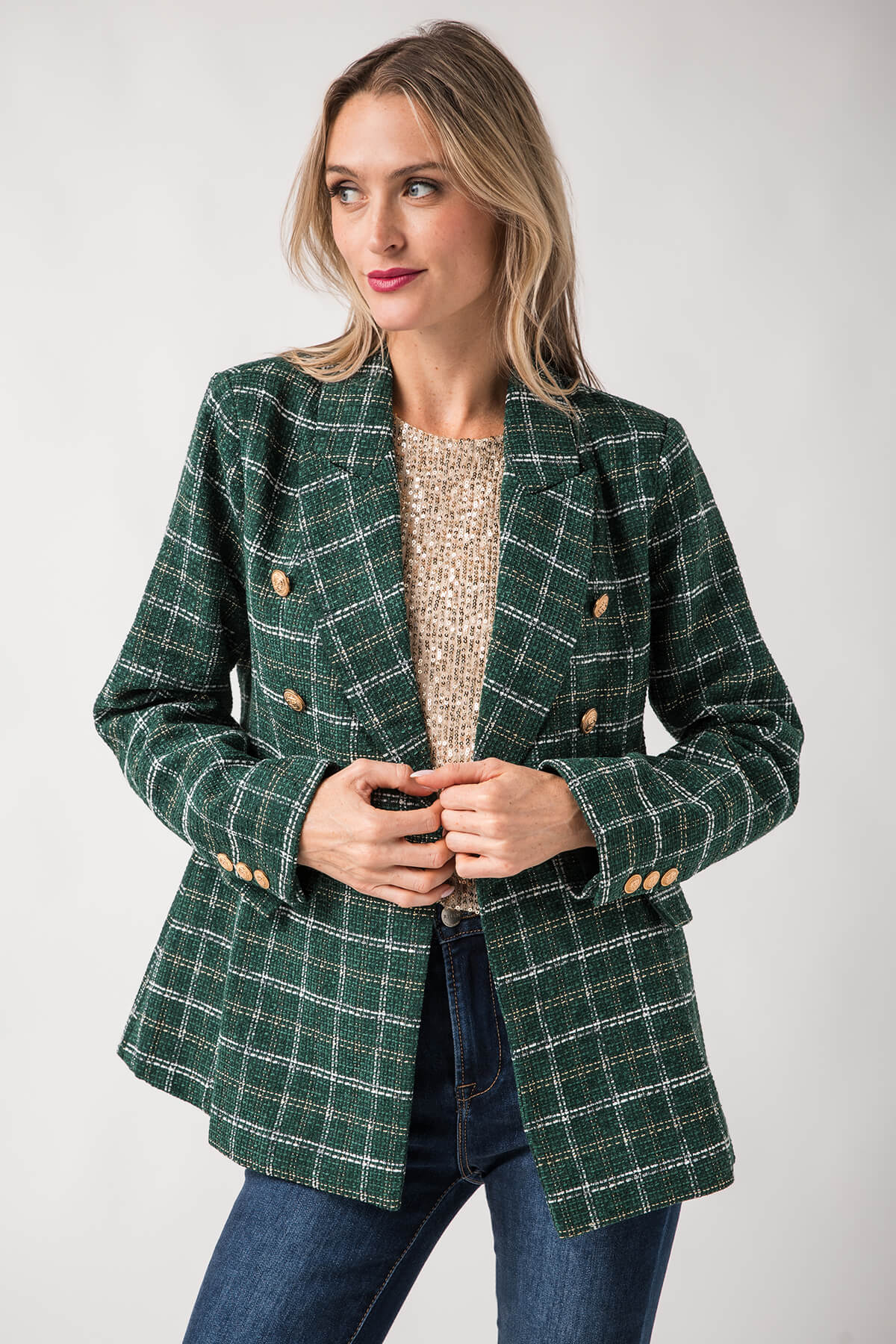 Fate Lurex Mixed Tweed Double Breasted Blazer