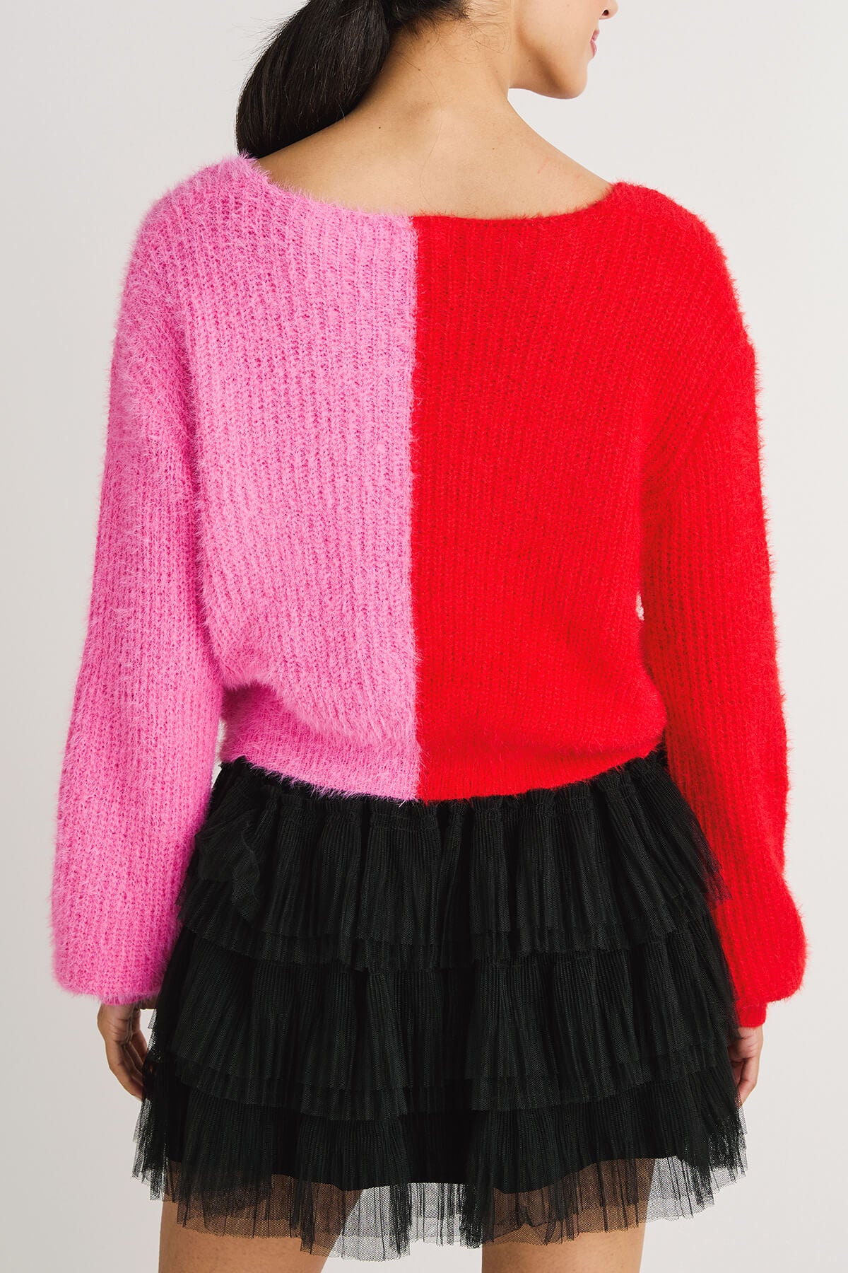 Pink and clearance red colorblock sweater