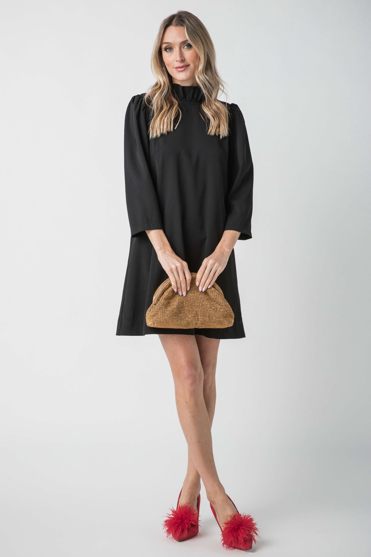 Pinch Long Sleeve Bow Dress