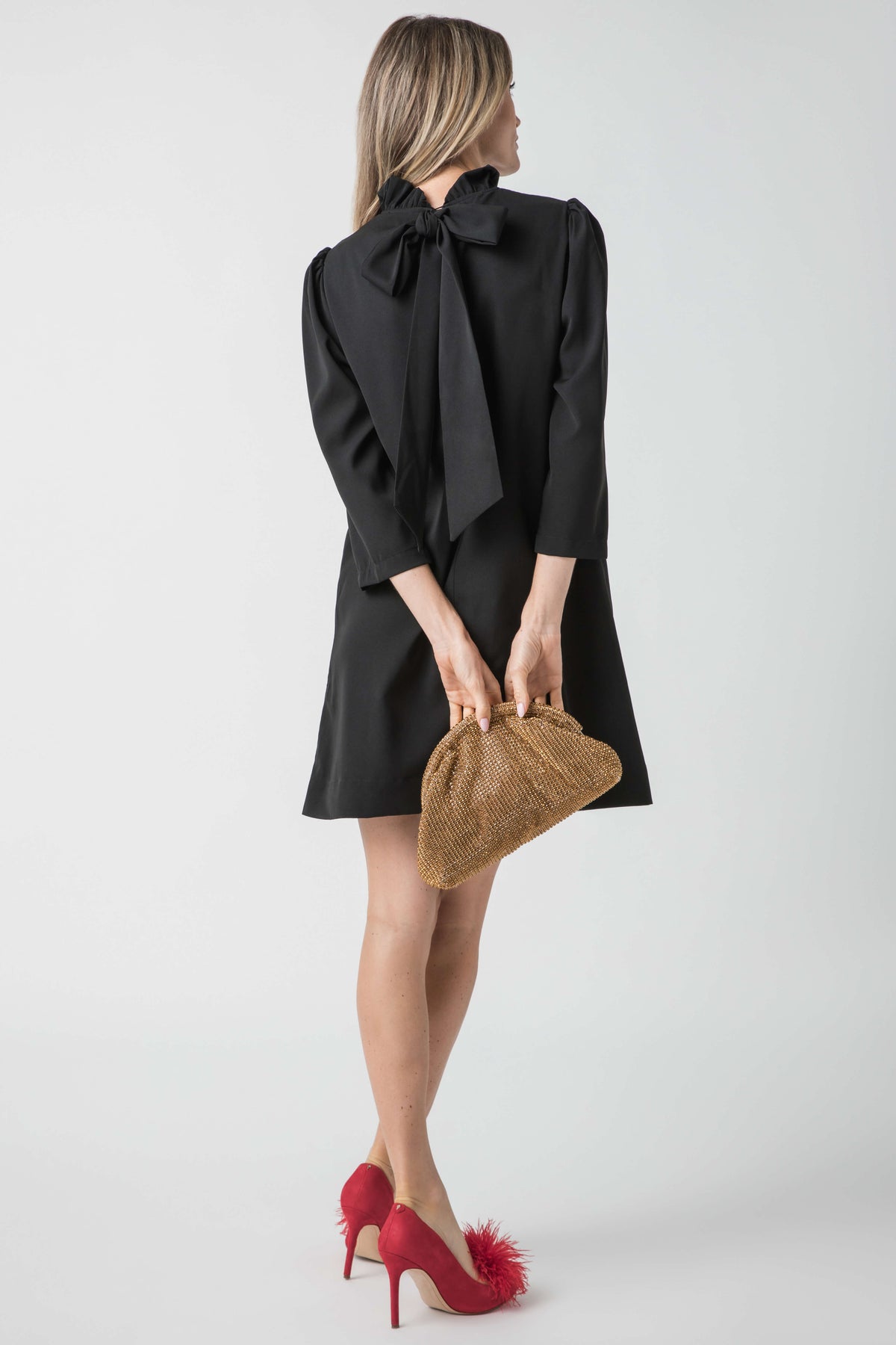 Pinch Long Sleeve Bow Dress