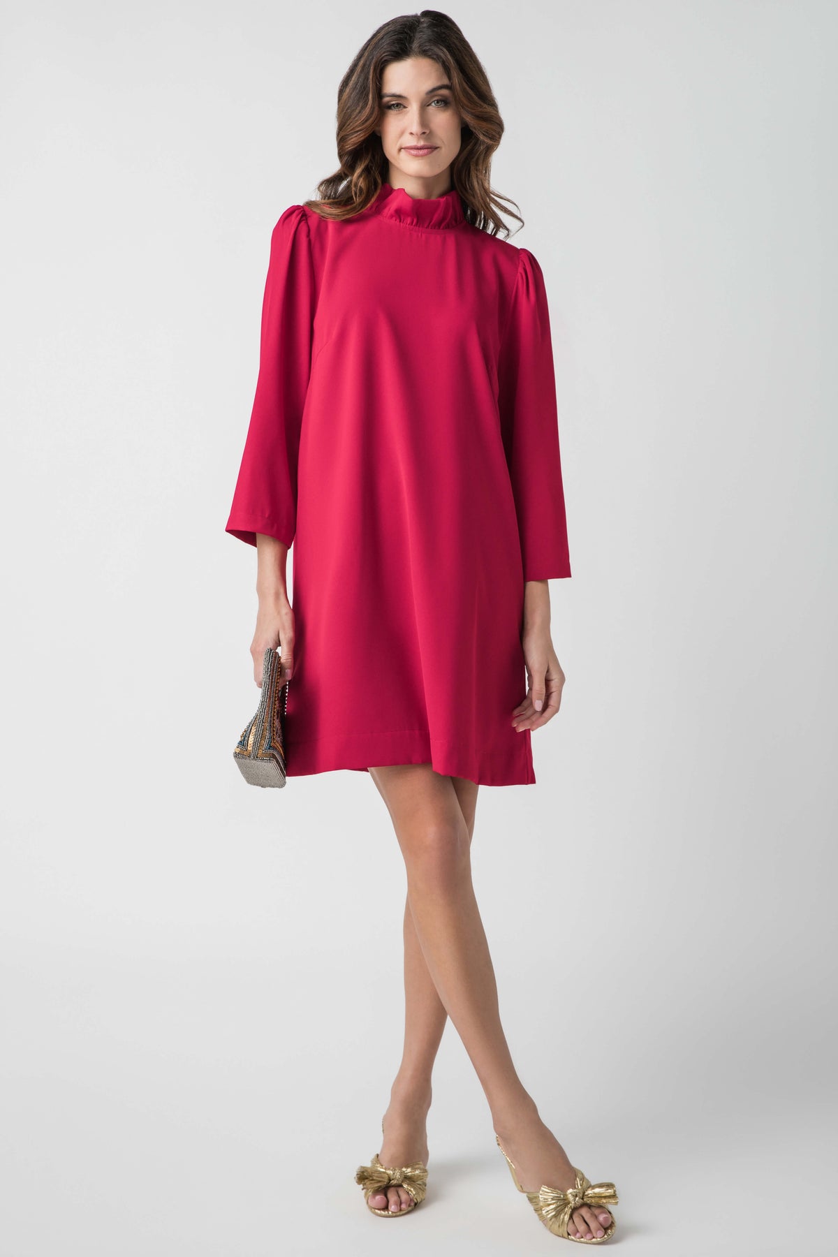 Pinch Long Sleeve Bow Dress