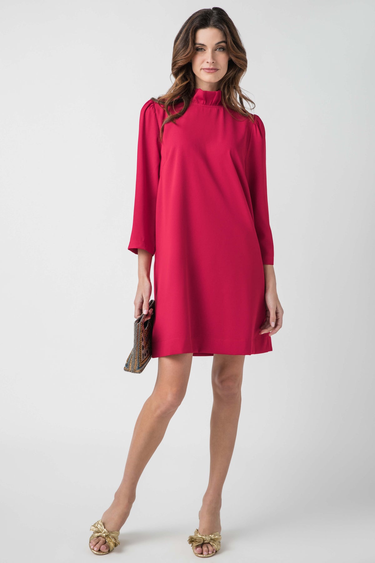 Pinch Long Sleeve Bow Dress