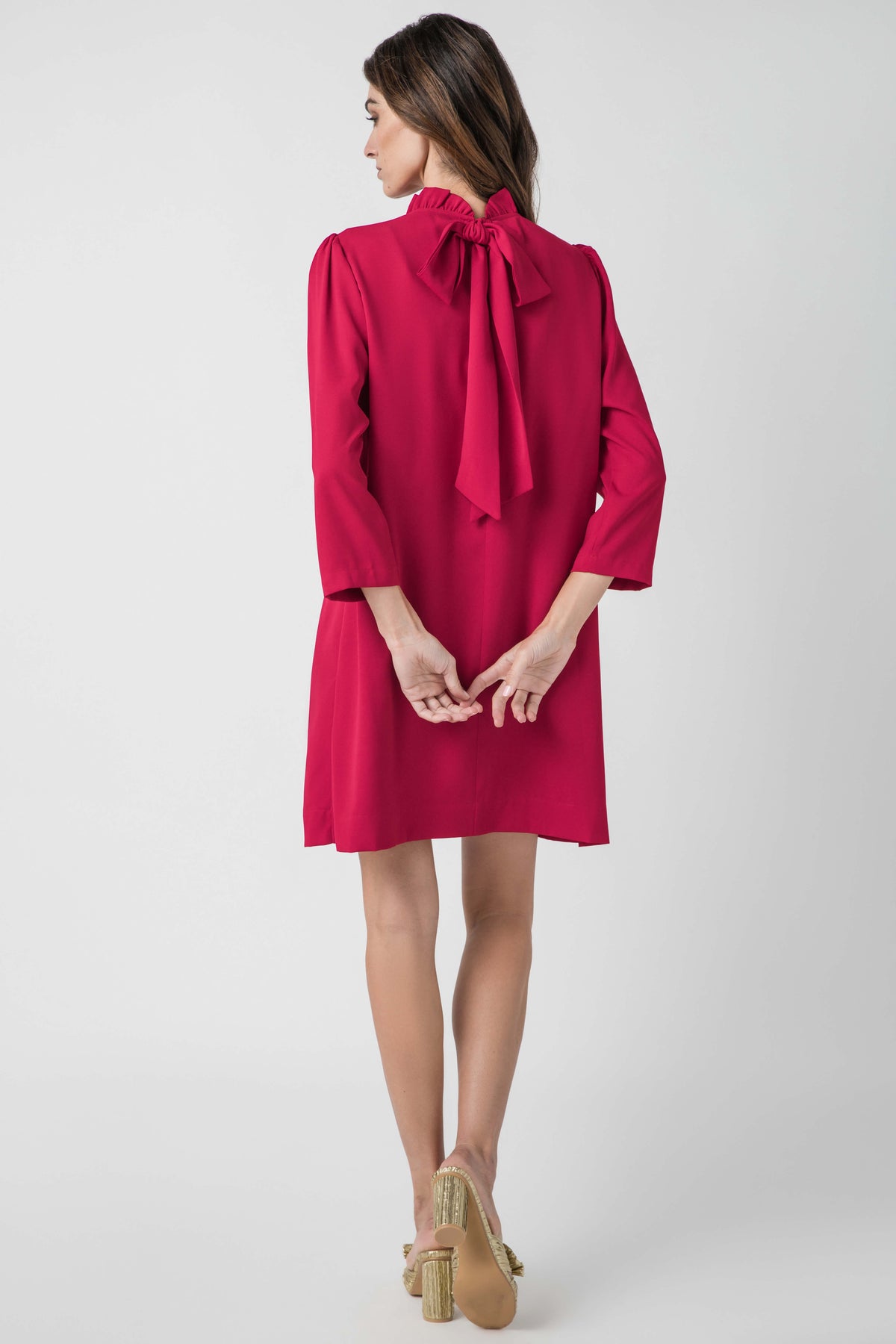 Pinch Long Sleeve Bow Dress