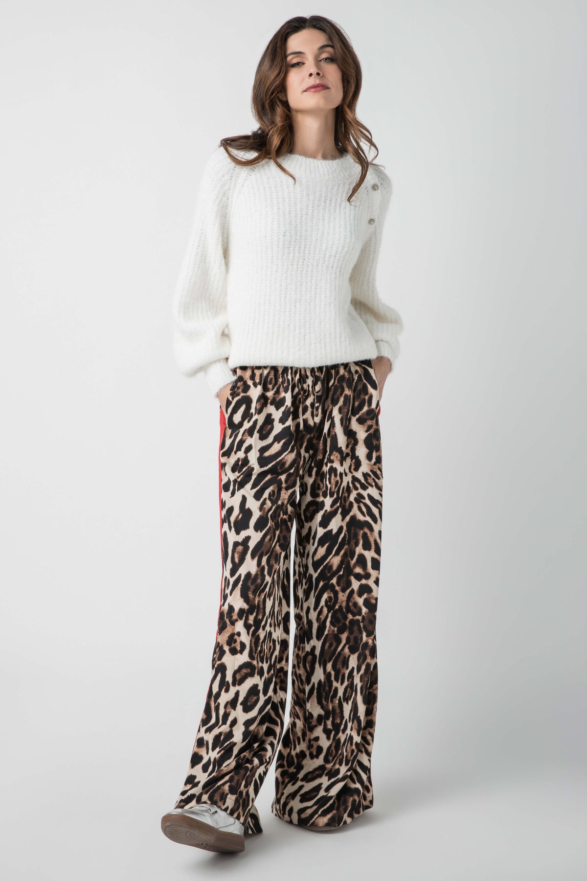 Q2 Leopard Pants with Red Stripe