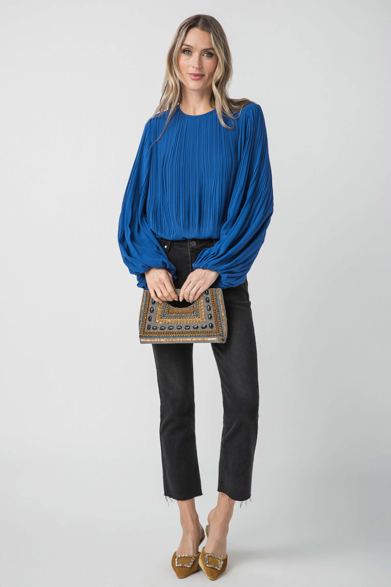 Pinch Pleated Long Sleeve Bubble Top