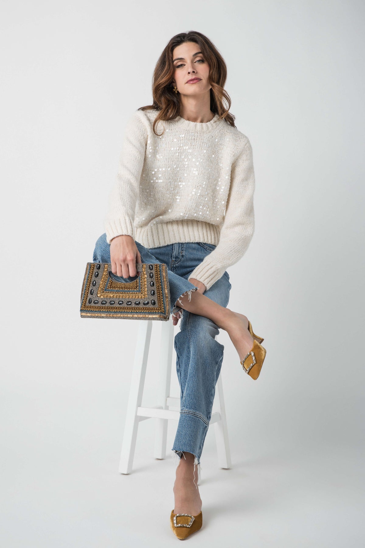 Fate Sequin Embellished Crew Neck Sweater