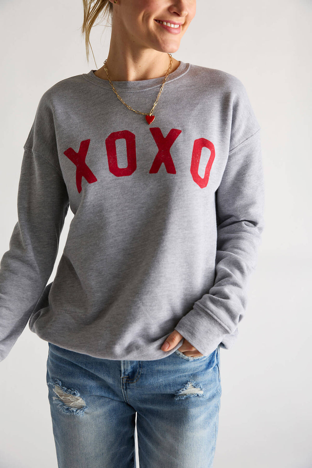 Oat Collective Xoxo Sweatshirt | Athletic Heather | Size Large