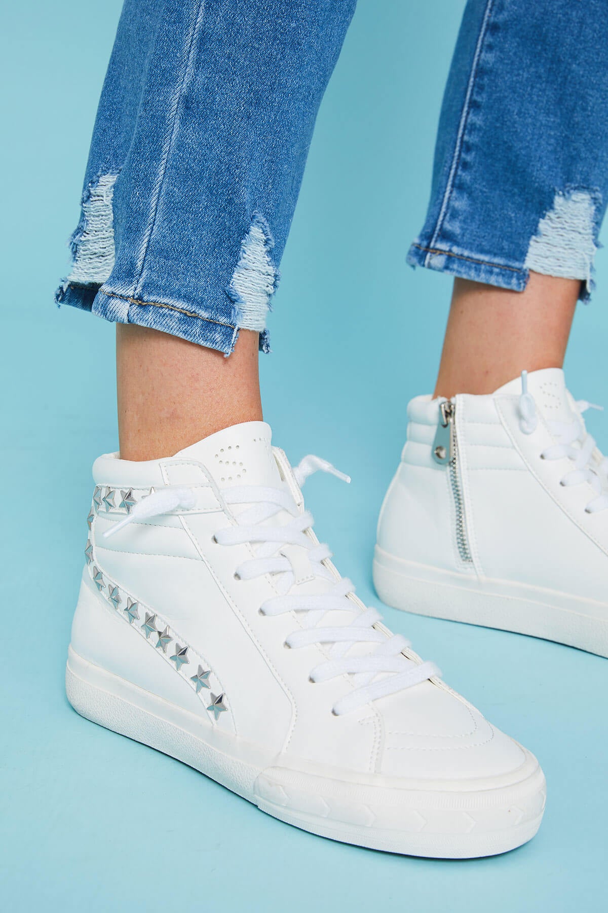 WOMENS LADIES ZIP STUDDED HIGH TOP ANKLE TRAINERS PARTY SNEAKERS WOMEN SHOES