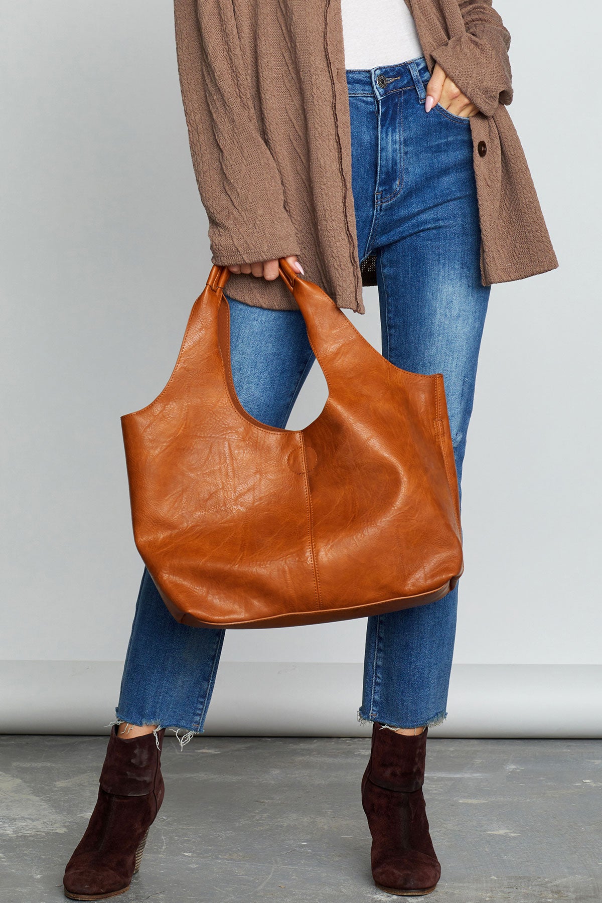 Women's Braided Handle Vegan Leather Hobo Bag