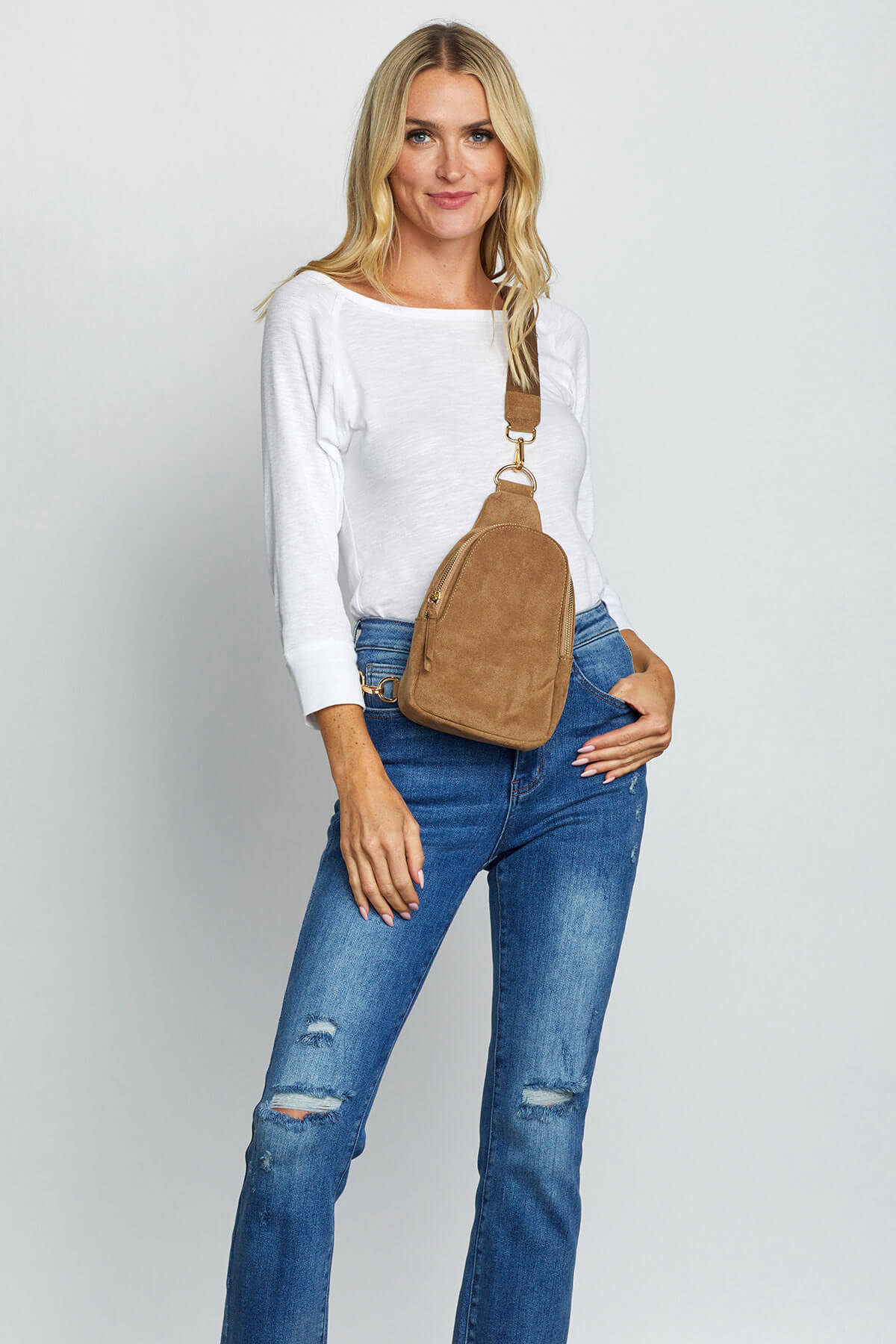 Faux Suede Sling Bag Social Threads