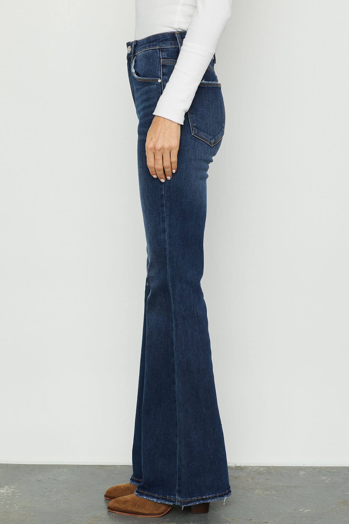 RISEN: WHITE MID RISE TUMMY CONTROL FLARE JEANS – Threads & Co